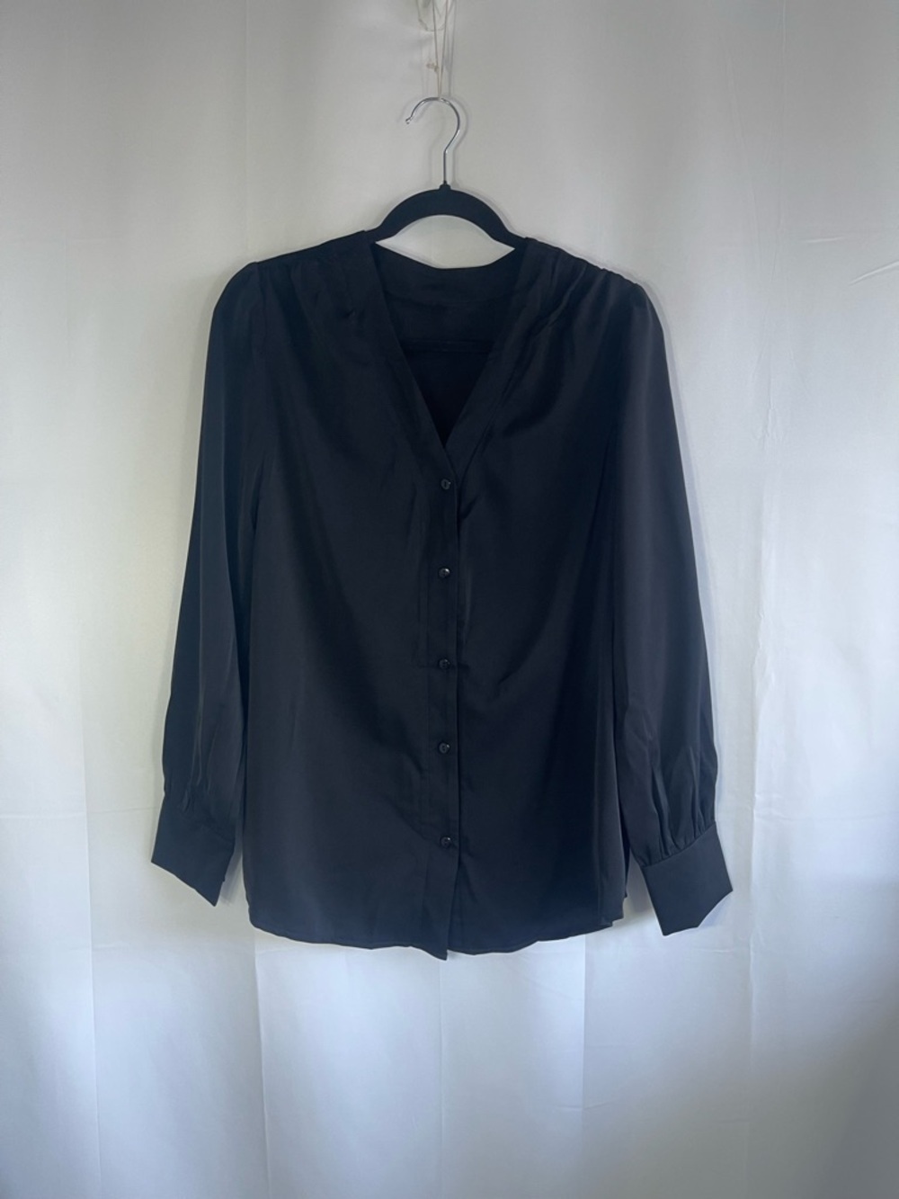 Women's Black V-Neck Button Blouse - Picture 2 of 4